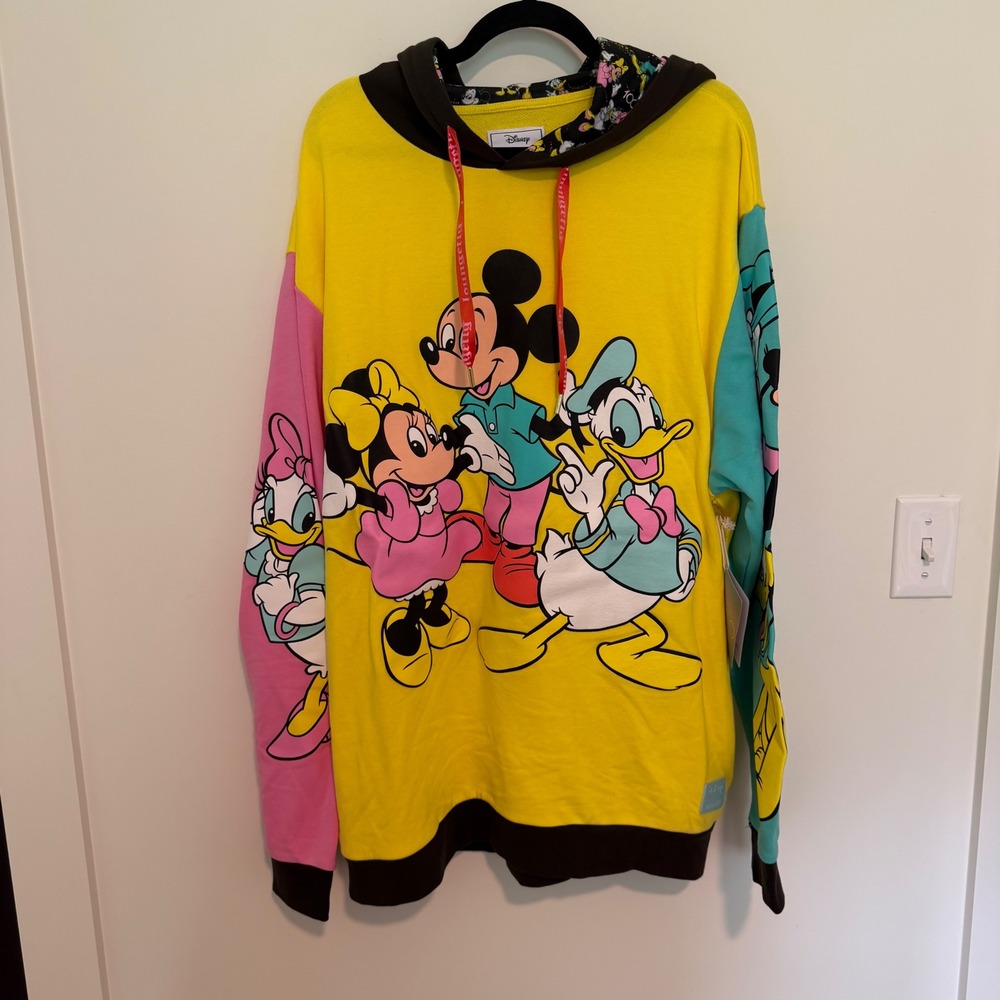 Loungefly Disney 100 Mickey and Friends Colorblock Hoodie‎ Yellow XL WDLFHD0041X